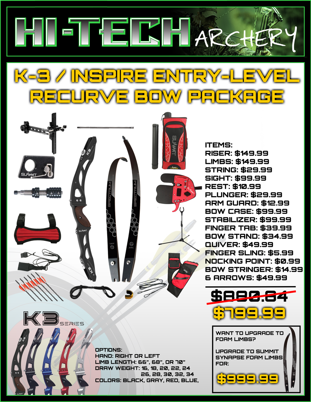 Summit K3 Entry Level Recurve Bow Package